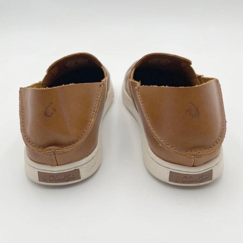OluKai Womens Brown Pehuea Leather Round Toe Slip-On‎ Comfort Sneaker Shoes 8